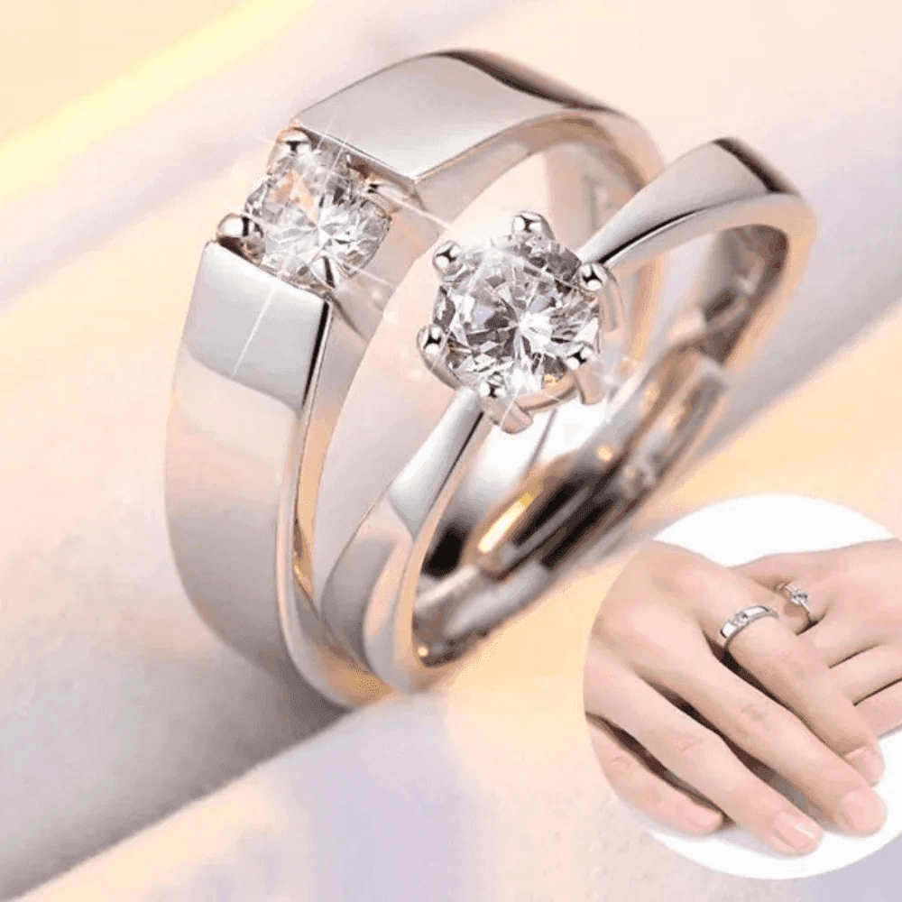 Couple Rings - Adjustable size - Silver Plated - 2 Rings