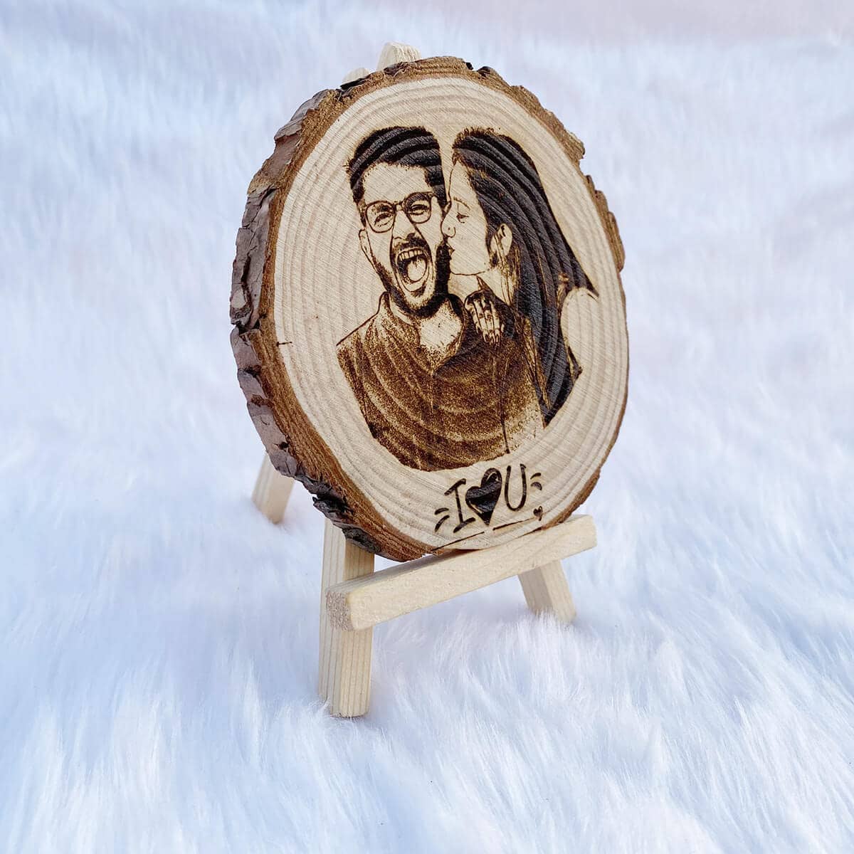 Natural Wooden engraved Photo Frame with stand