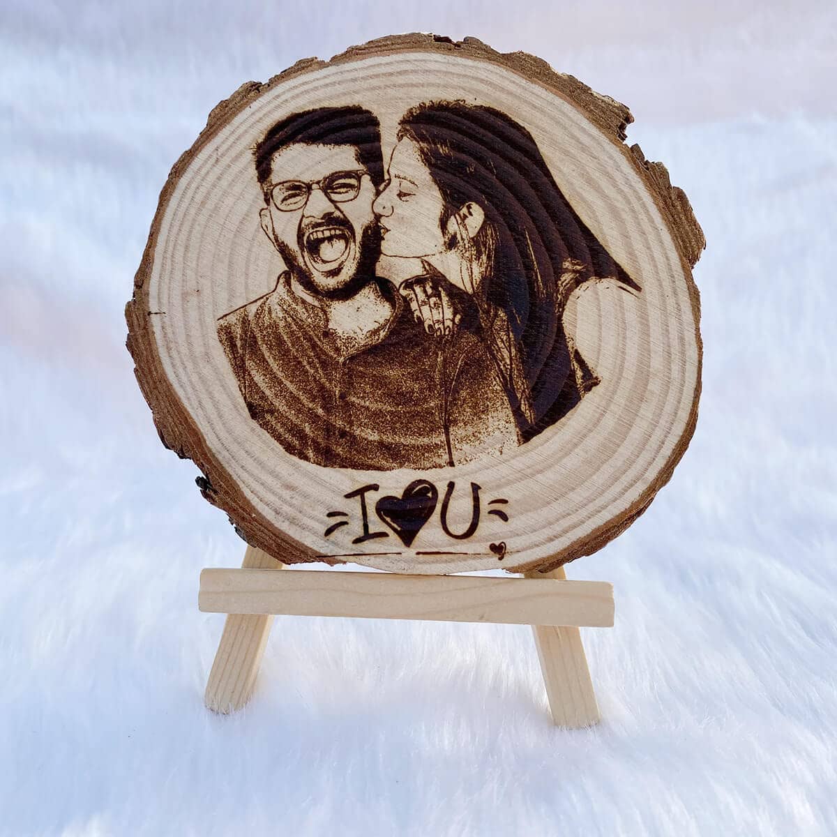Natural Wooden engraved Photo Frame with stand