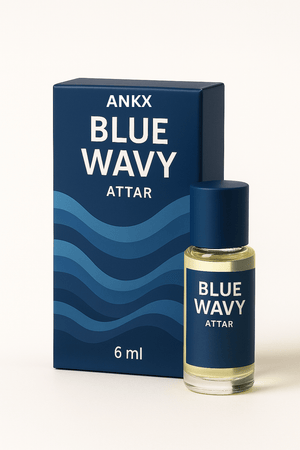 Ankx Blue Wavy attar perfume in a 6 ml bottle with stylish blue packaging
