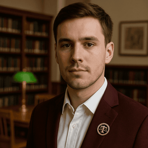 Advocate Brooch for Lawyers worn on a formal blazer in a law library setting, featuring justice scale emblem.