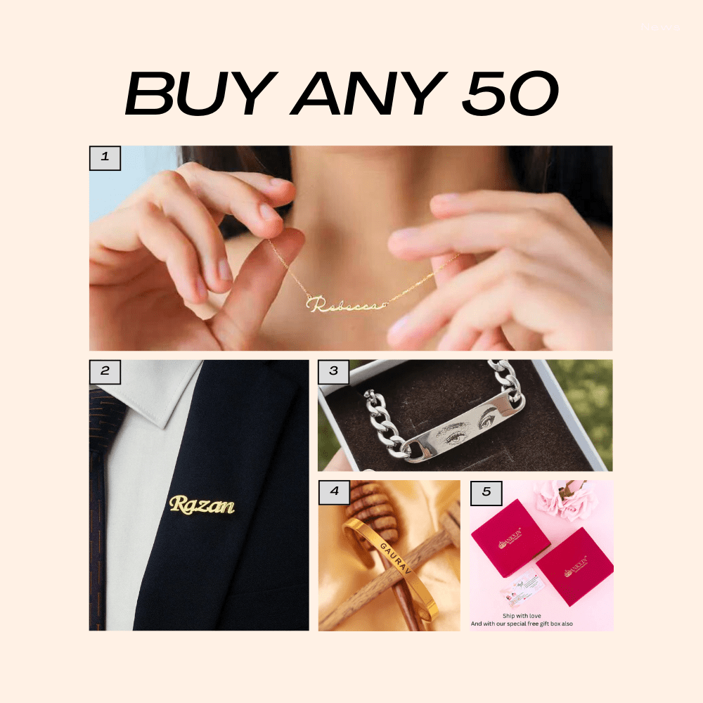 Bulk personalized jewelry purchase showcasing various styles including necklaces and bracelets