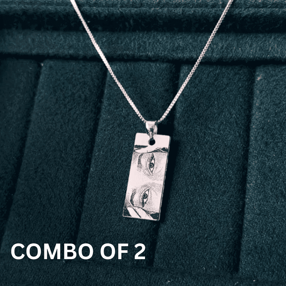 Combo Pack of 2 - Photo necklace with name engraved + Free gift Ankx gift Silver