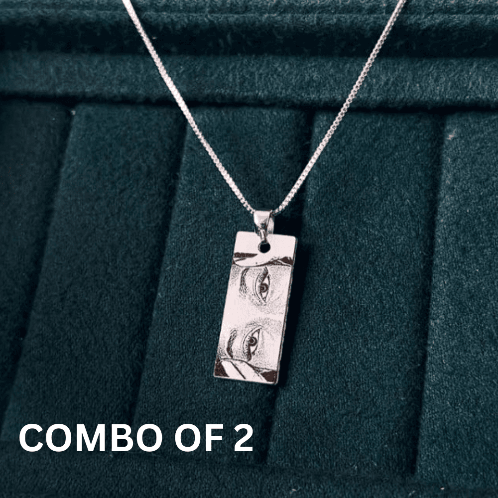 Combo Pack of 2 - Photo necklace with name engraved + Free gift Ankx gift Silver