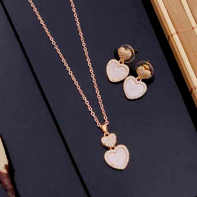 Minimal Pearl Heart Necklace with Earring  gold Plated