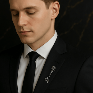 Personalized name brooch – custom name pin on men’s suit blazer elegant fashion accessory
