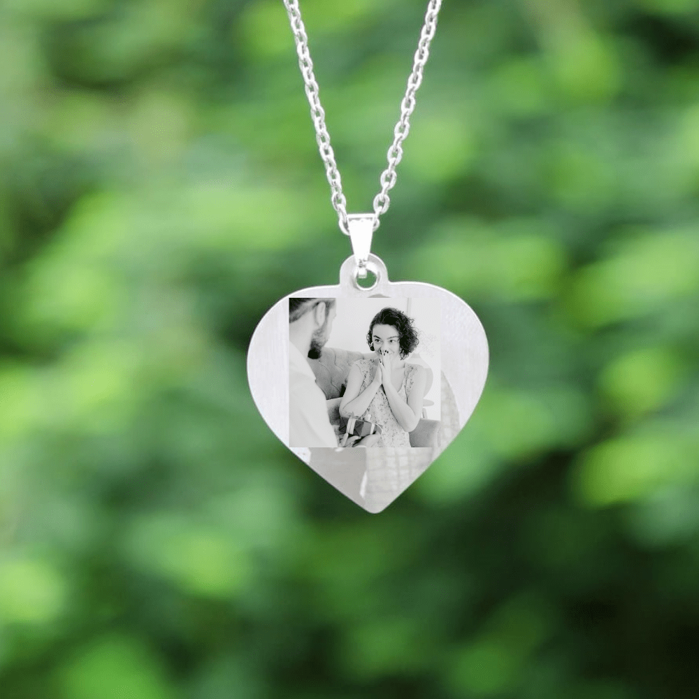 Heart Photo necklace with name engraved Ankx gift Silver