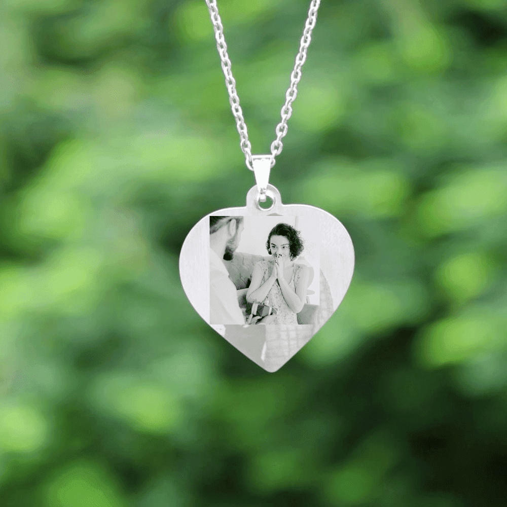 Heart Photo necklace with name engraved Ankx gift Silver
