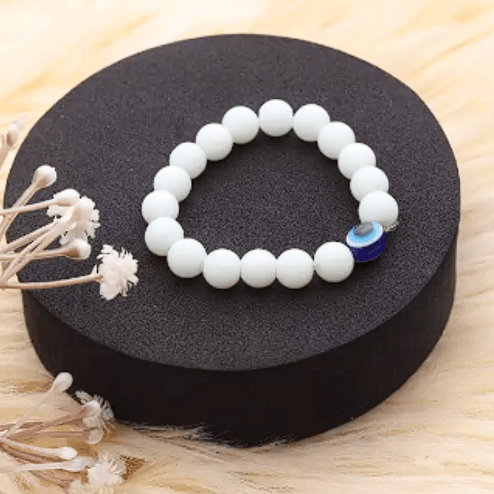 White Beads Evil Eye Bracelet –
