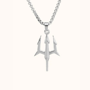 Shiva Trishul pendant necklace in silver with a sturdy chain designed for spiritual wear