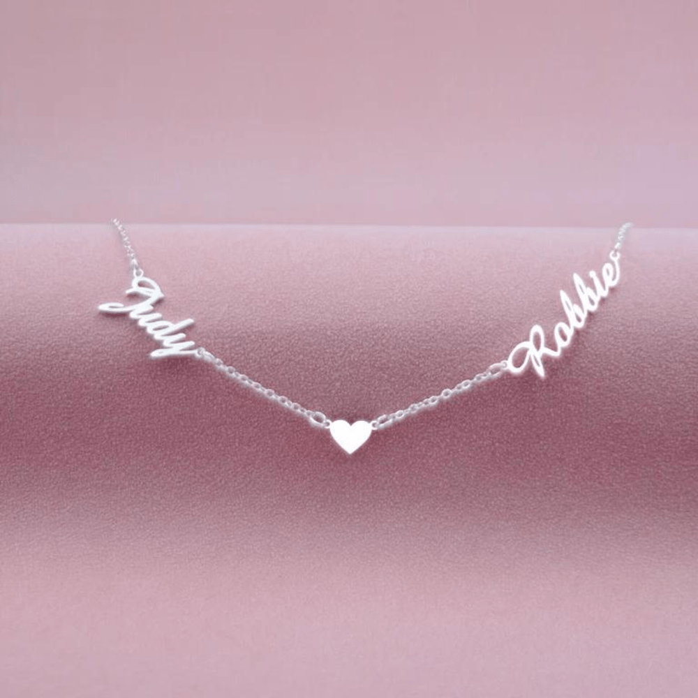 Custom Name Necklace Pendant Dual Style In Single Chain with heart
