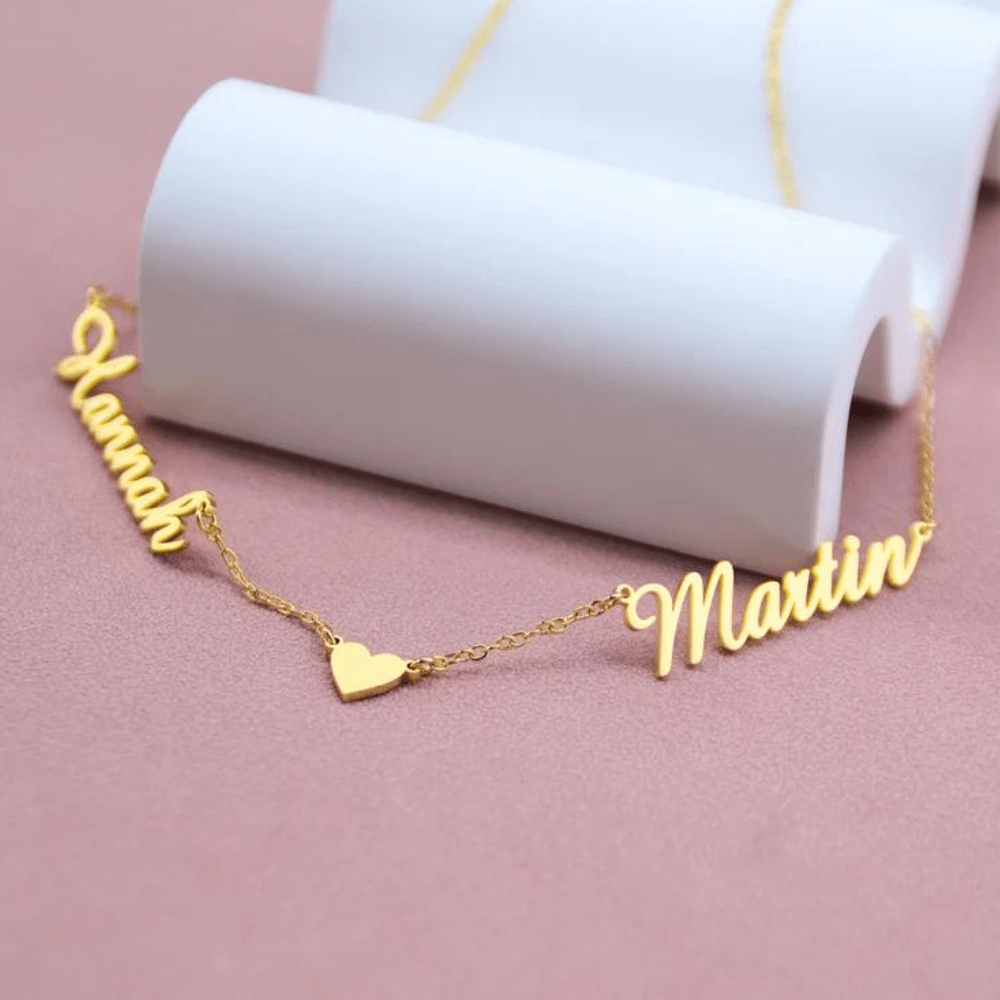 Custom Name Necklace Pendant Dual Style In Single Chain with heart