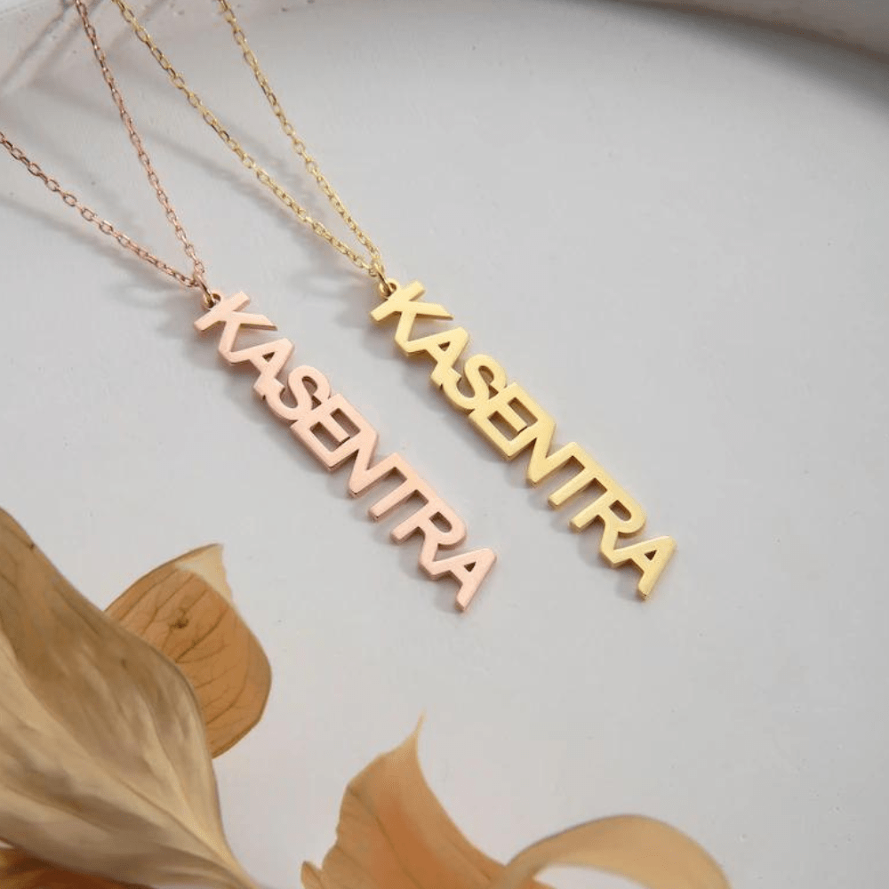 Custom Name Necklace Simple vertical Name Pendant