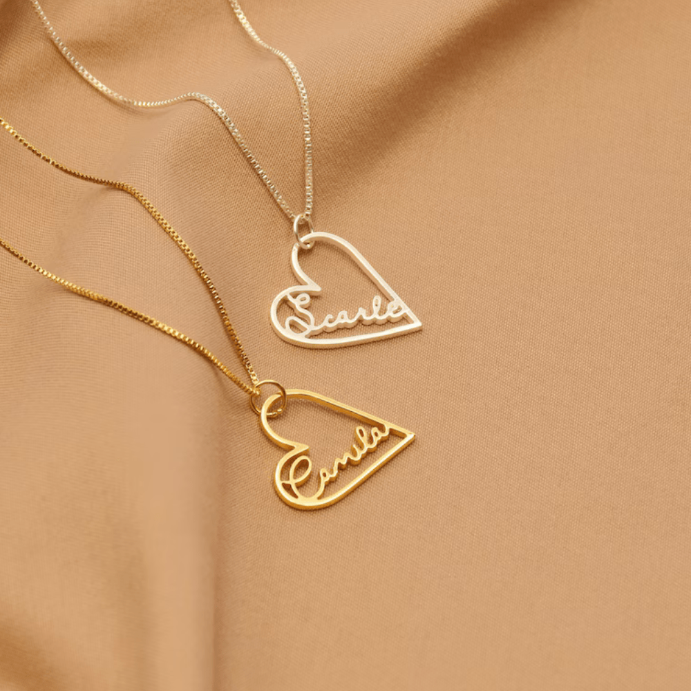 Custom Heart Name Necklace Signature name Pendant