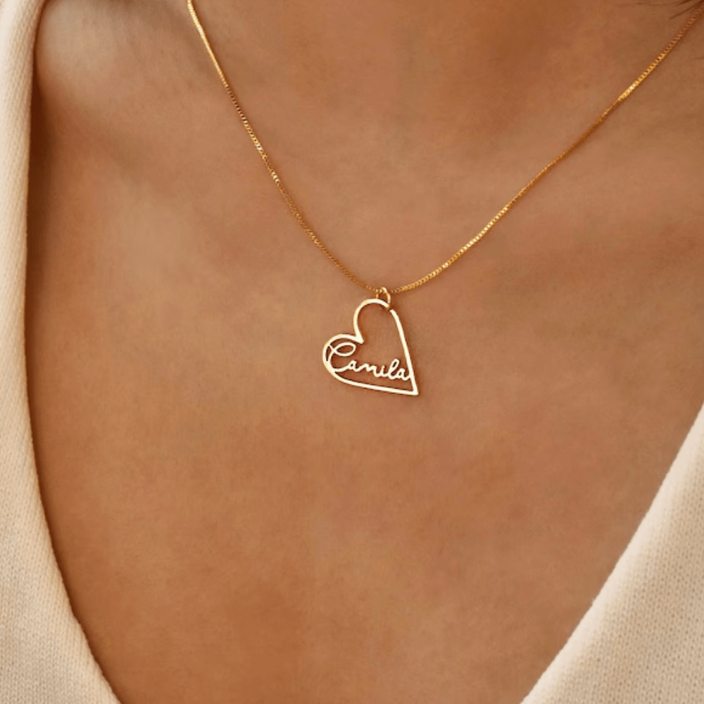 Custom Heart Name Necklace Signature name Pendant