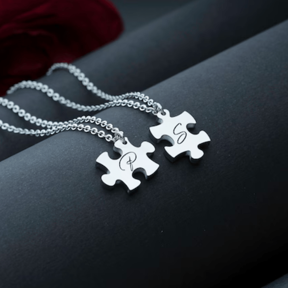 Puzzle Dual Custom Couple Name Necklace Alphabet letter