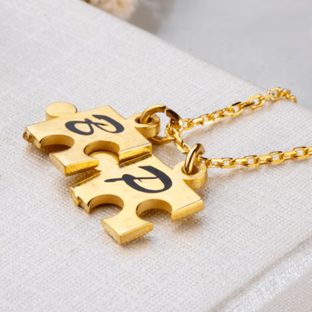 Puzzle Dual Custom Couple Name Necklace Alphabet letter