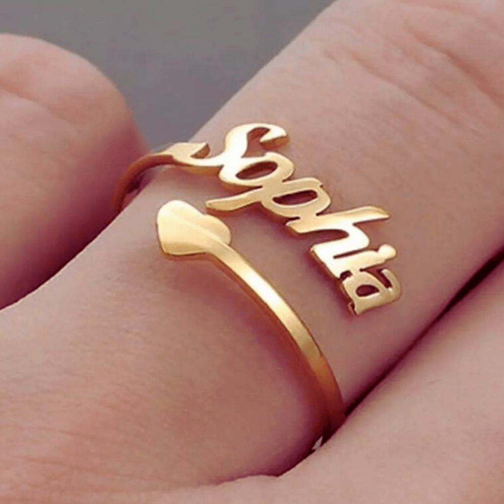 Custom Name Ring Adjustable Size With Heart