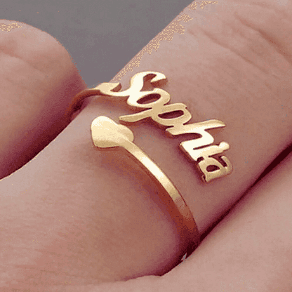 Custom Name Ring Adjustable Size With Heart