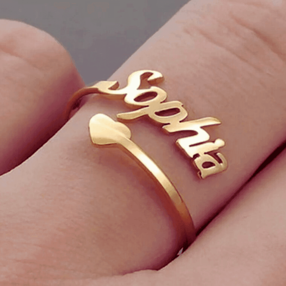 Custom Name Ring Adjustable Size With Heart