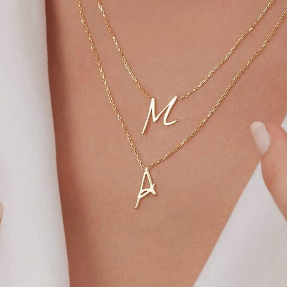 Custom Alphabet Necklace Small Letter initial dual chain