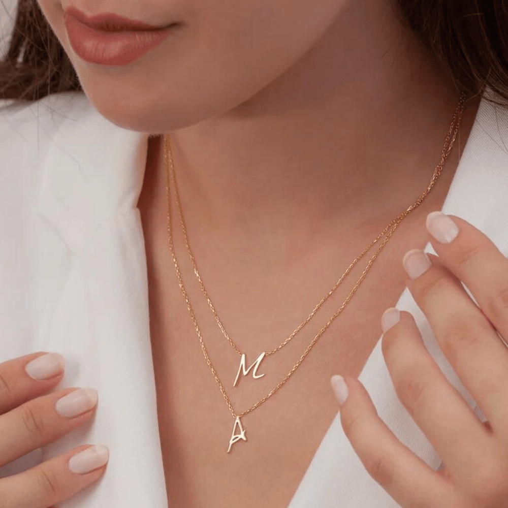 Custom Alphabet Necklace Small Letter initial dual chain