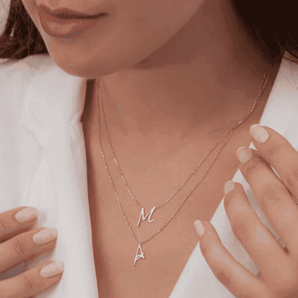 Custom Alphabet Necklace Small Letter initial dual chain
