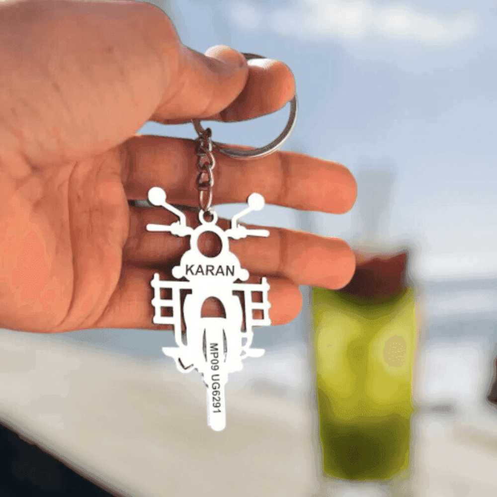 Keychain For Bike Custom Name Keyring With Name And Vehicle Number