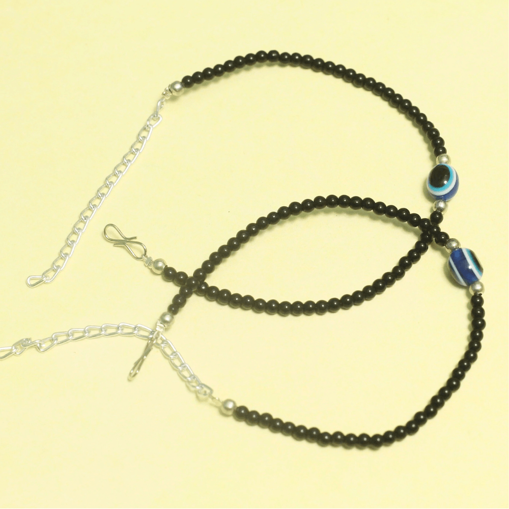 Black beads evil eye anklet
