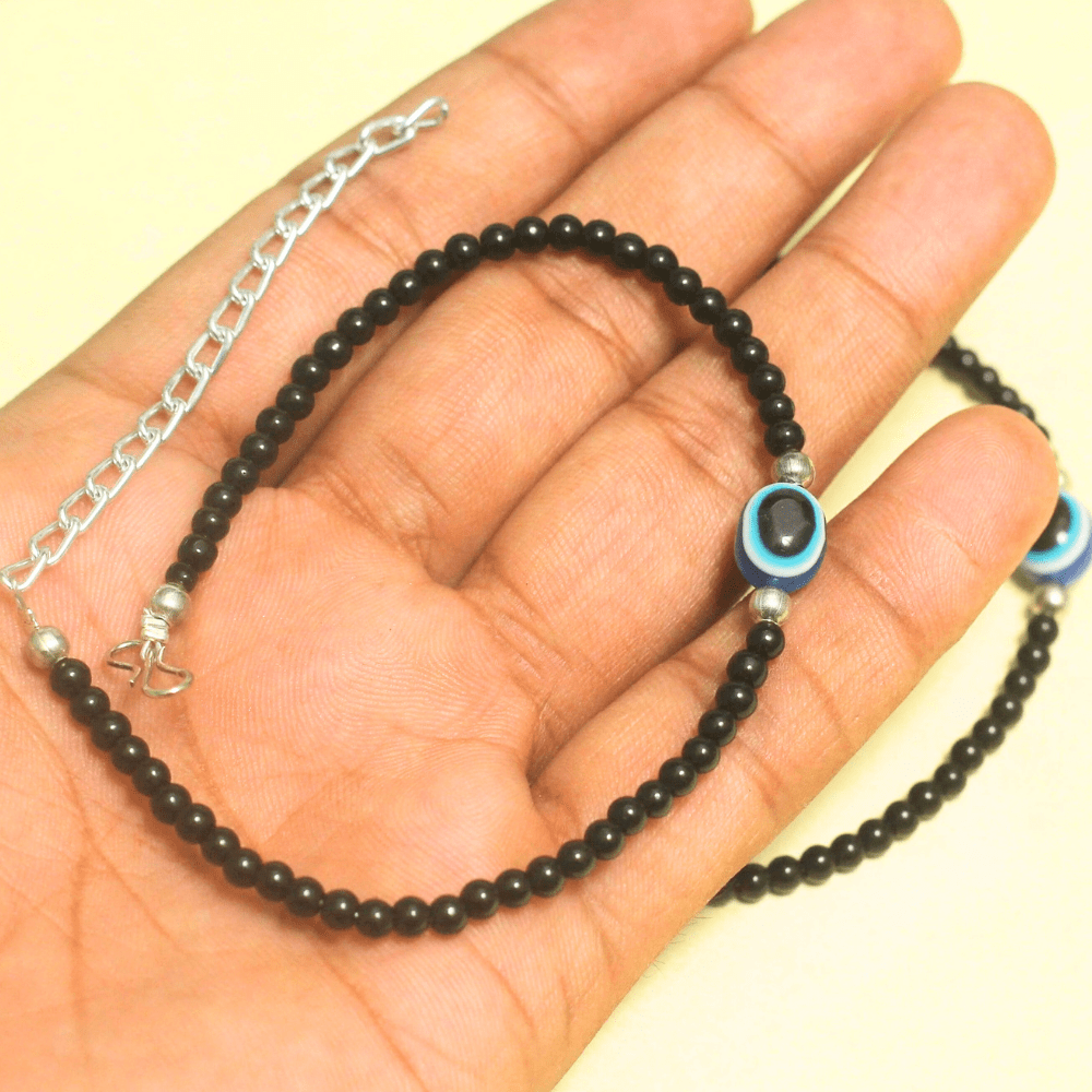 Black beads evil eye anklet