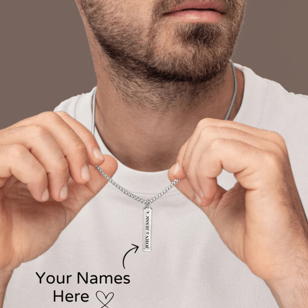 Personalized Engraved Bar Name Pendant For Men