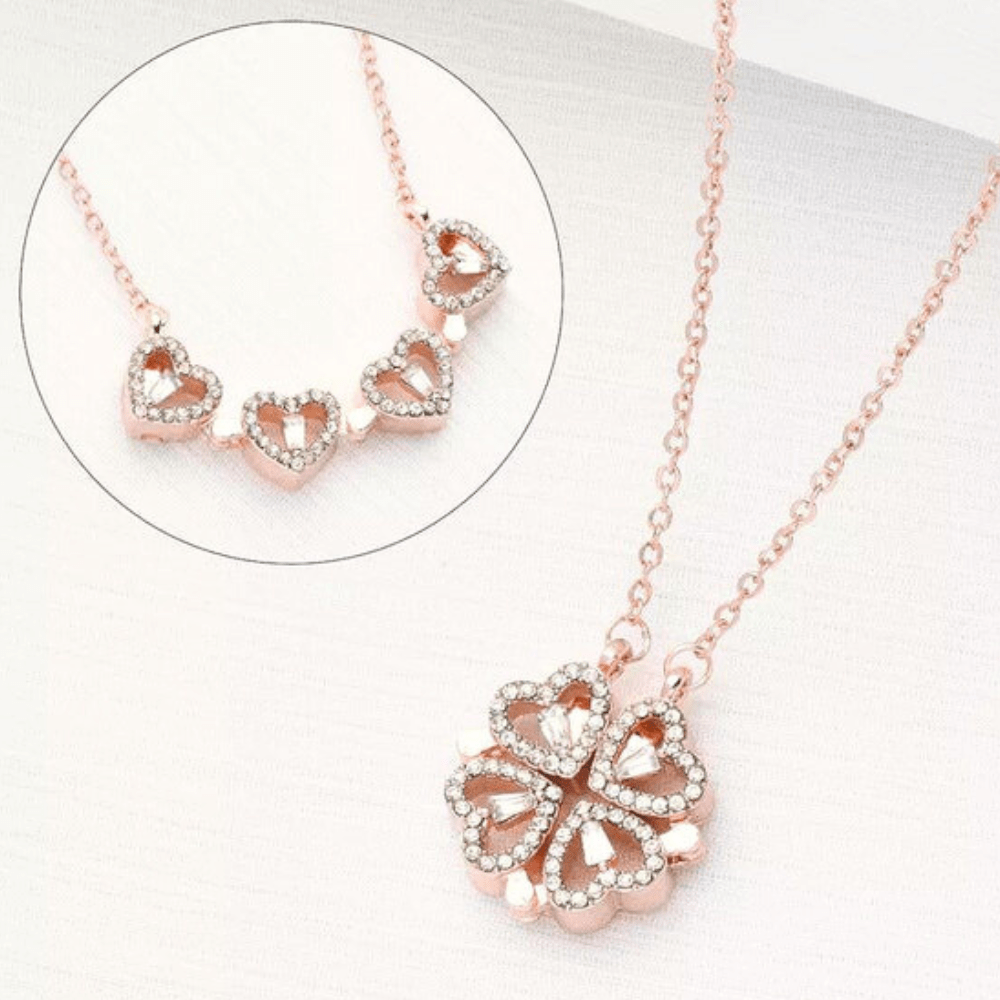 Magnetic 2 in 1 Clover Heart Necklace Gold Plated