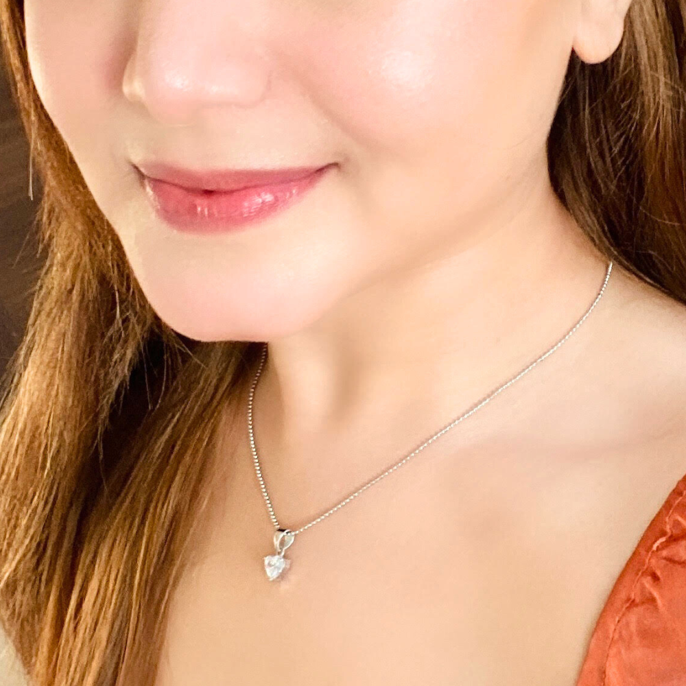 Silver Heart Diamond Necklace Pure Sterling Silver 925 With Silver Chain