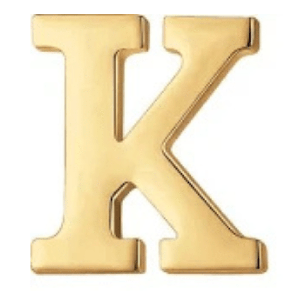 Gold Initial Letter Brooch Pin featuring a prominent 'K' design for personal styling
