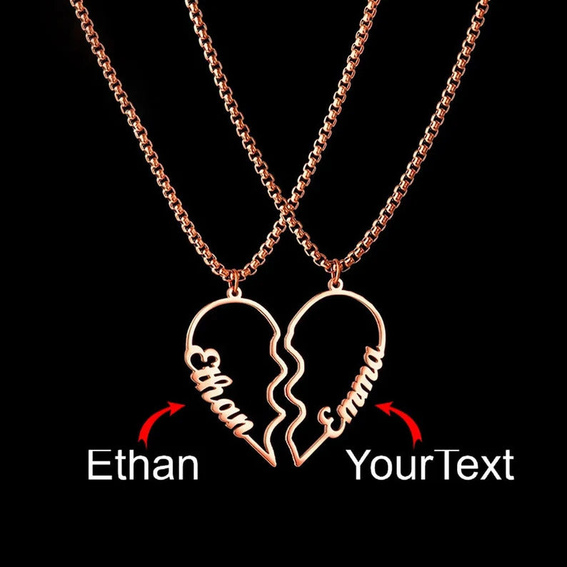 Dual Custom Couple Name Necklace Double Name Half heart