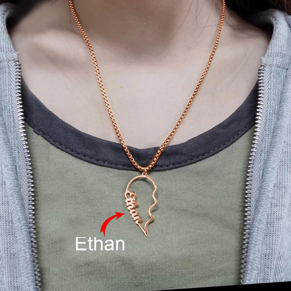 Dual Custom Couple Name Necklace Double Name Half heart