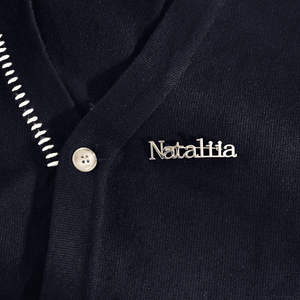 Personalized name brooch combo featuring the name Natalia in elegant gold-tone finish