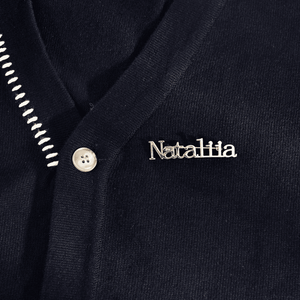 Personalized name brooch combo featuring the name Natalia in elegant gold-tone finish