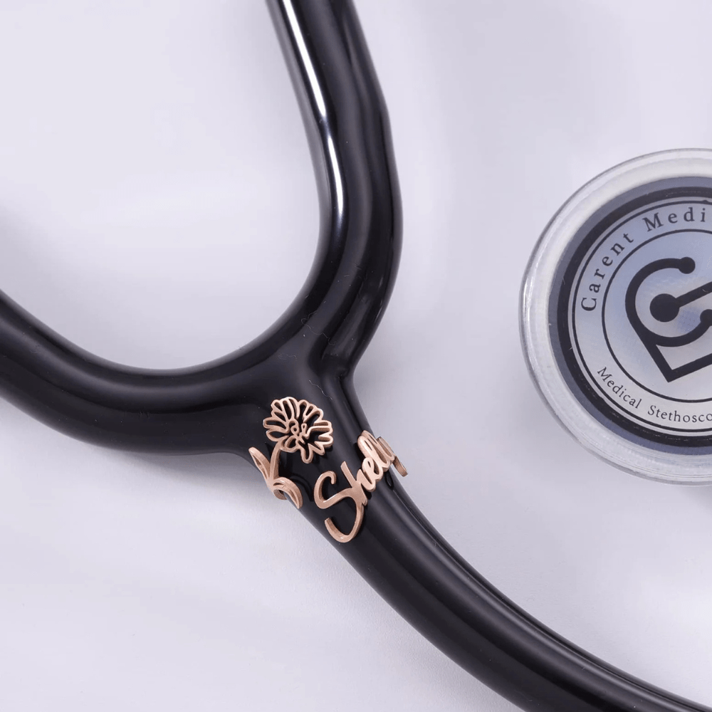 Personalized stethoscope name tag with floral design, perfect for medical professionals