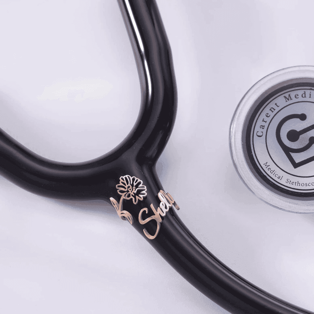 Personalized stethoscope name tag with floral design, perfect for medical professionals