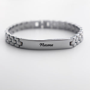 Ankx.in silver Chain Name Bracelet with a polished engraved nameplate and linked chain design
