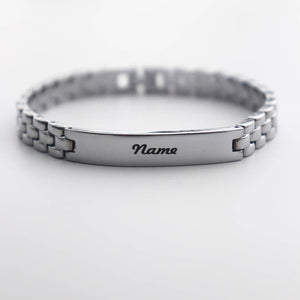 Ankx.in silver Chain Name Bracelet with a polished engraved nameplate and linked chain design