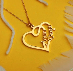 Ankx.in gold heart-shaped couple name necklace pendant with names Aman and