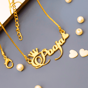 Personalised jewellery pieces gold necklace with custom name and crown design for unique gifts