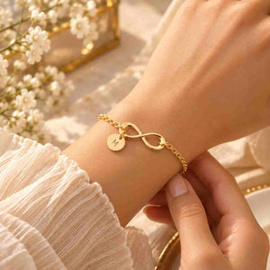 Personalized Gold Infinity Bracelet for Women with Initial M on a Delicate Chain