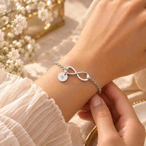 Personalized Silver Infinity Bracelet for Women with Initial Charm on a Delicate Chain