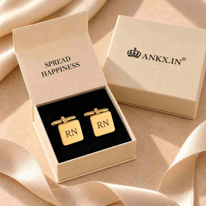Personalized RN Gold Cufflinks for Men in Elegant Gift Box by Ankx.in