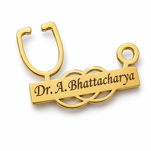 Custom Doctor Pin in Gold featuring Dr. A. Bhattacharya with Stethoscope Design