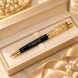 Custom Name Pen for CA in black with gold accents, personalized with CA Mohit Jain, elegant gift box