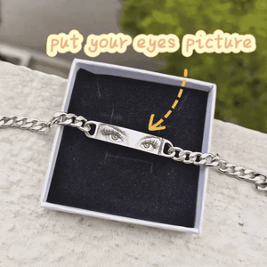 custom photo bracelet with eyes engraved silver plated gift box